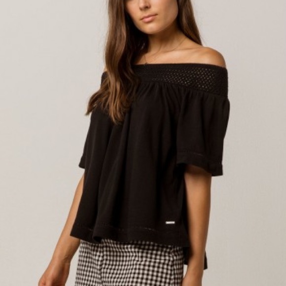 Roxy Hey Tonight Black Off-the-Shoulder Blouse Size Small - Picture 2 of 12